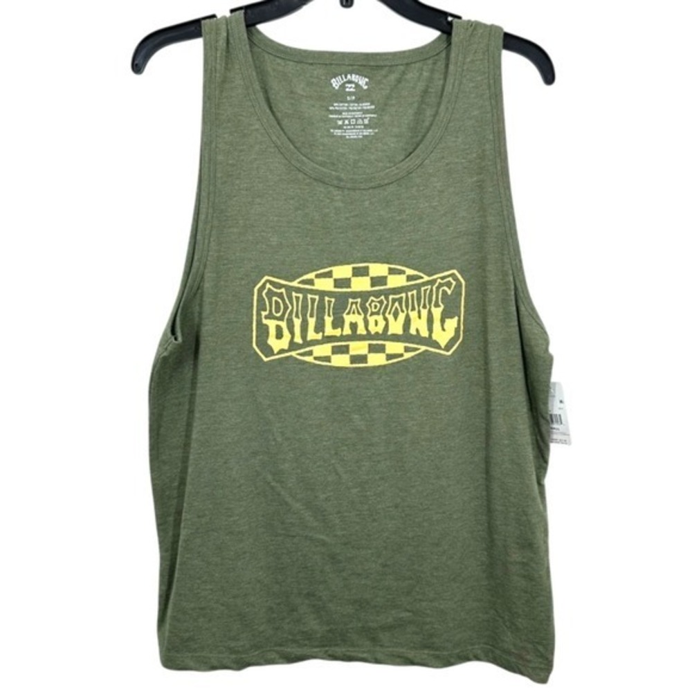 Billabong Men's Size Small Green Graphic Cream Tank Top Beach Surf Summer NWT